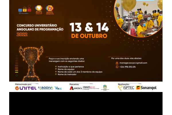 ISPTEC acolherá nos dias 13 e 14 de Outubro, a 6ª. Edição do Concurso Angolano Universitário de Programação (AOCPC)